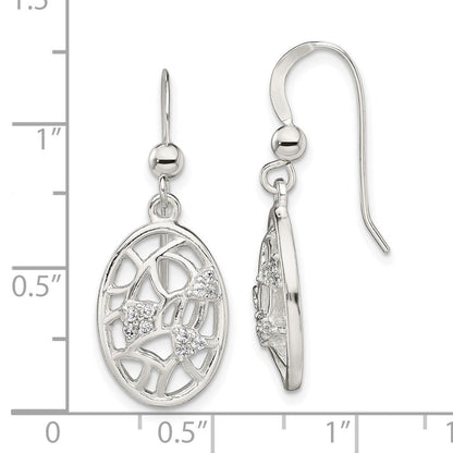 Sterlingsilber Poliert Zirkonia Oval Hängend Hirte Haken Ohrringe