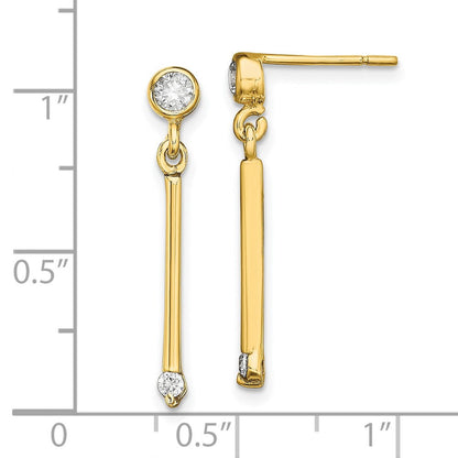 Sterlingsilber Goldfarben Poliert Stab mit Zirkonia Stecker Ohrhänger
