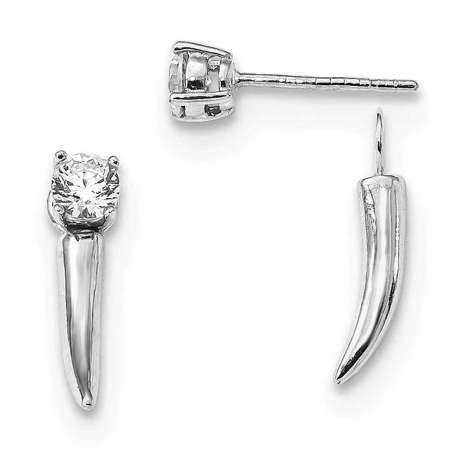 Sterlingsilber Rhodiniert Zirkonia Removeable Vorderseite Rückseite Ohrstecker