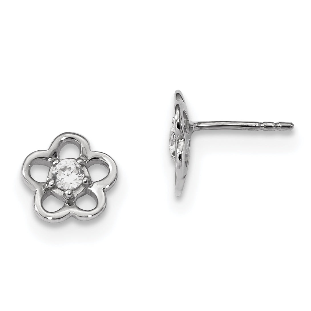 Sterlingsilber Rhodiniert Poliert mit Zirkonia Blume Ohrstecker