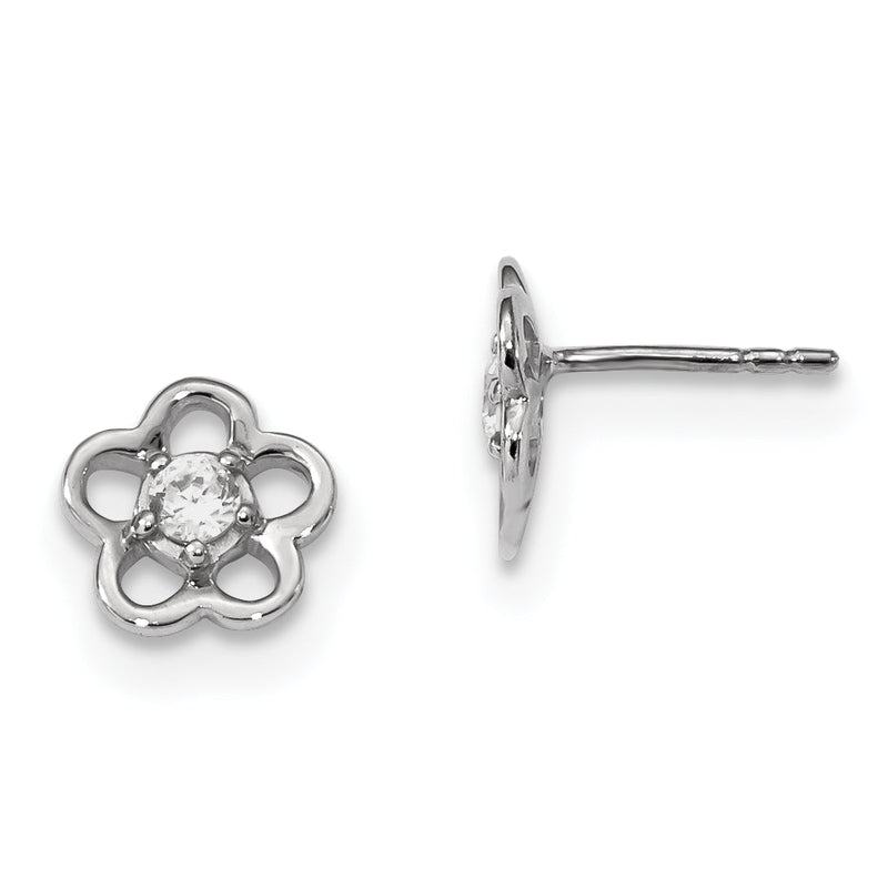 Sterlingsilber Rhodiniert Poliert mit Zirkonia Blume Ohrstecker