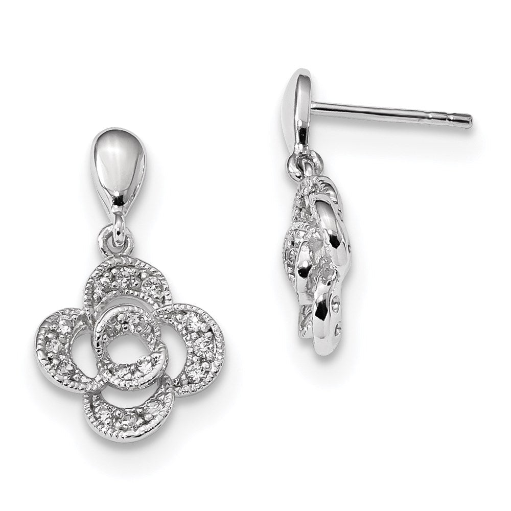 Sterlingsilber Rhodiniert Zirkonia Blume Hängend Ohrstecker
