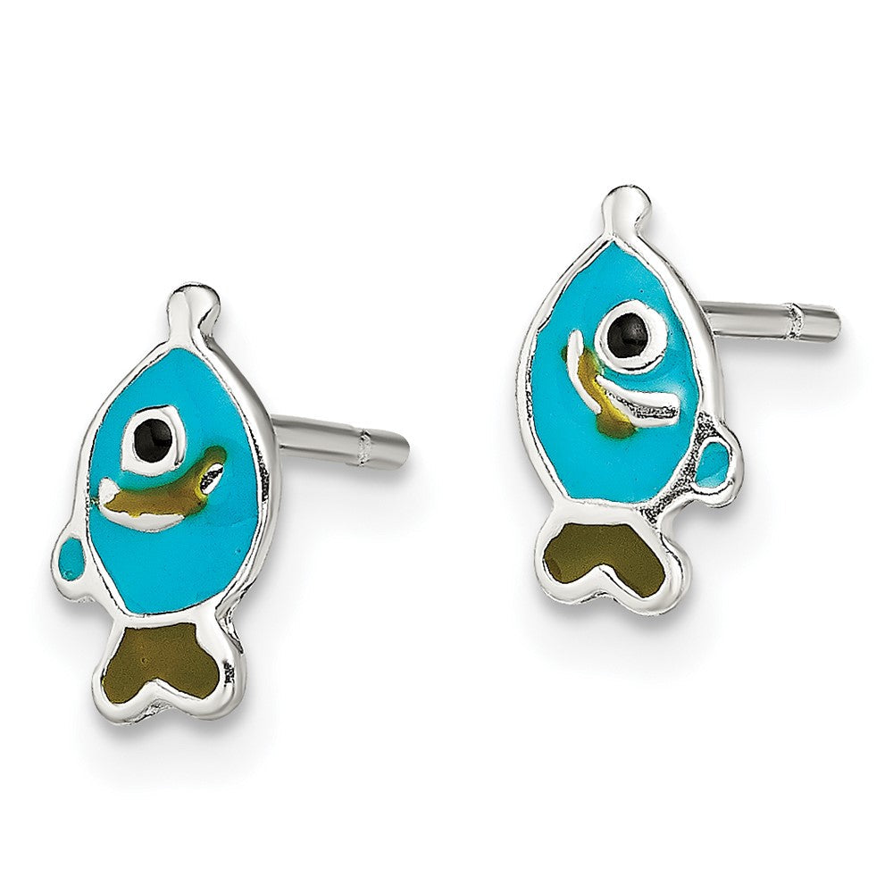 Sterlingsilber Poliert Emailliert Fisch Ohrstecker