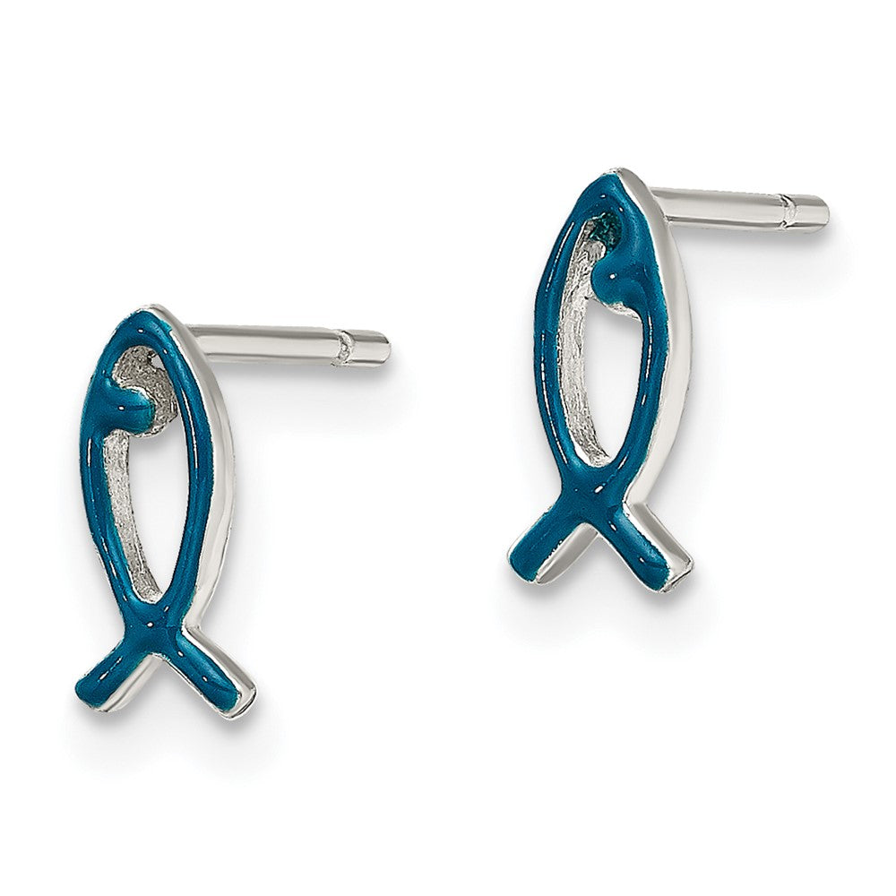 Sterlingsilber Poliert Emailliert Icthus Fisch Ohrstecker