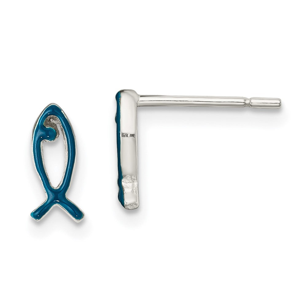 Sterlingsilber Poliert Emailliert Icthus Fisch Ohrstecker