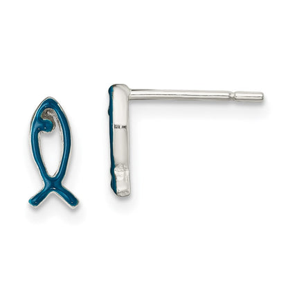Sterlingsilber Poliert Emailliert Icthus Fisch Ohrstecker