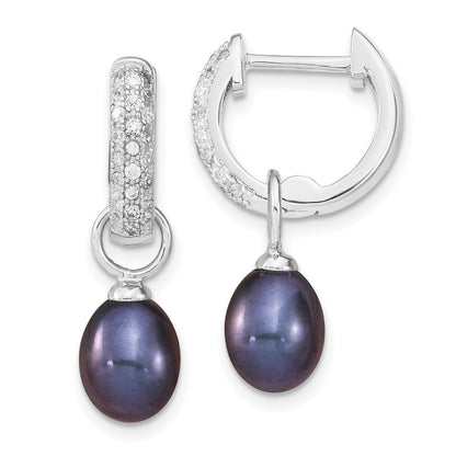 Sterlingsilber Rhodiniert 7-8mm Wte/blk Fwc Perle Zirkonia Changeable Ohrring
