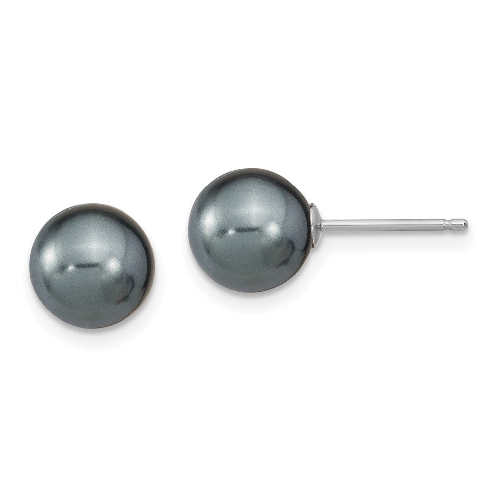 Sterlingsilber Rhodiniert-pl 8-9mm Weiß/blk Imitat Muschel Perle Stecker 3 Ohrring Set