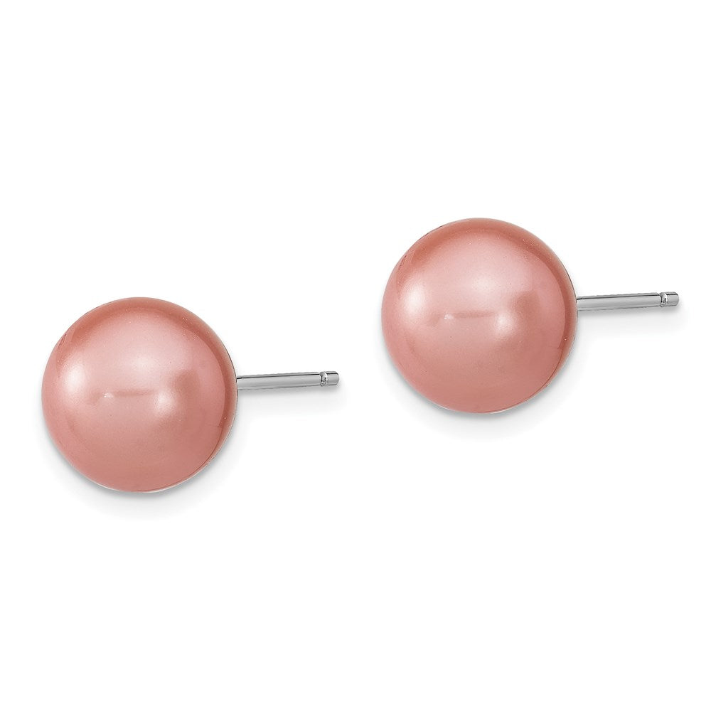 Sterlingsilber Rhodiniert-pl 10-11mm Weiß/pink Imitat Muschel Perle 3 Ohrring Set