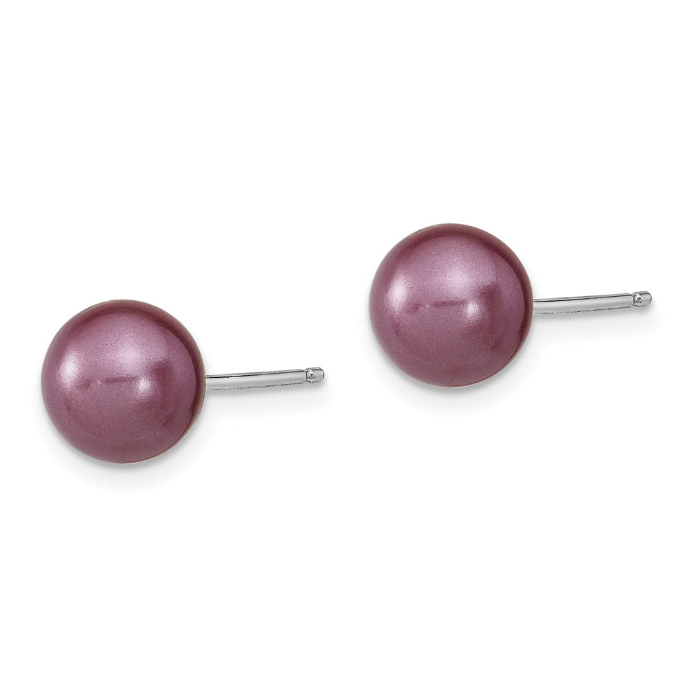 Sterlingsilber Rhodiniert-pl 8-9mm Plum/wht Imitat Muschel Perle Stecker 3 Ohrring Set