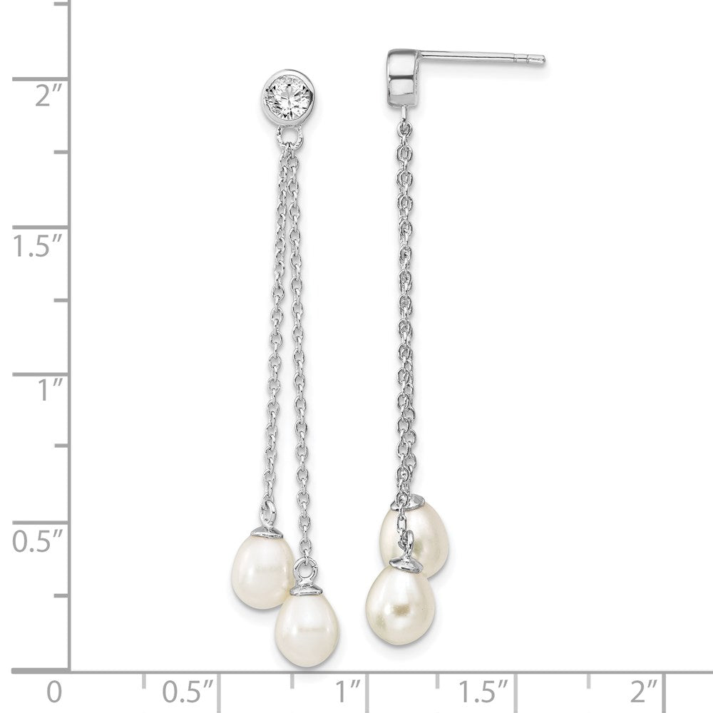 Sterlingsilber Rhodiniert 6-7mm Rice Fwc Perle Zirkonia Stecker Ohrhänger