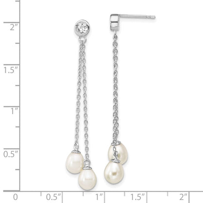Sterlingsilber Rhodiniert 6-7mm Rice Fwc Perle Zirkonia Stecker Ohrhänger