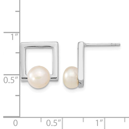 Sterlingsilber Rhodiniert 6-7mm Knopf Fwc Perle Quadratisch Ohrstecker