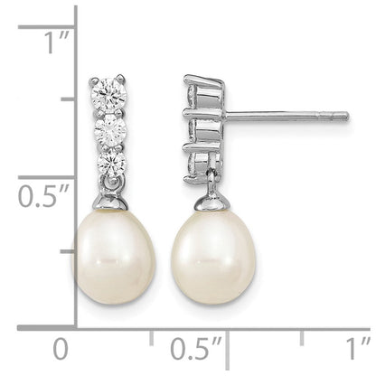 Sterlingsilber Rhodiniert 7-8mm Weiß Fwc Perle Zirkonia Ohrstecker