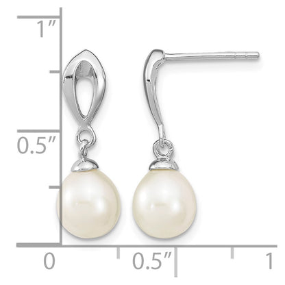 Sterlingsilber Rhodiniert 7-8mm Weiß Fwc Perle Stecker Ohrhänger