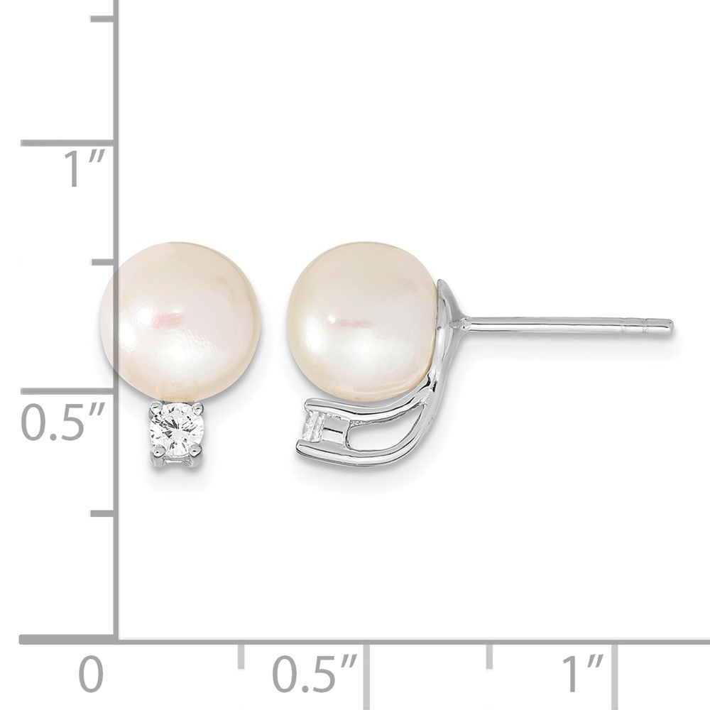 Sterlingsilber Rhodiniert 8-9mm Weiß Halb-round Fwc Perle Zirkonia Ohrstecker