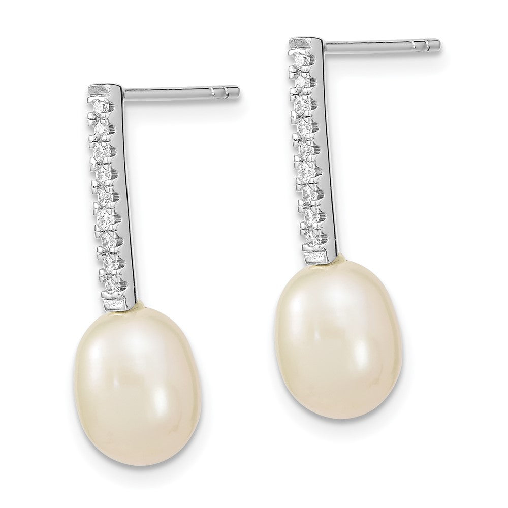 Sterlingsilber Rhodiniert 8-9mm Rice Fwc Perle Zirkonia Stecker Ohrhänger