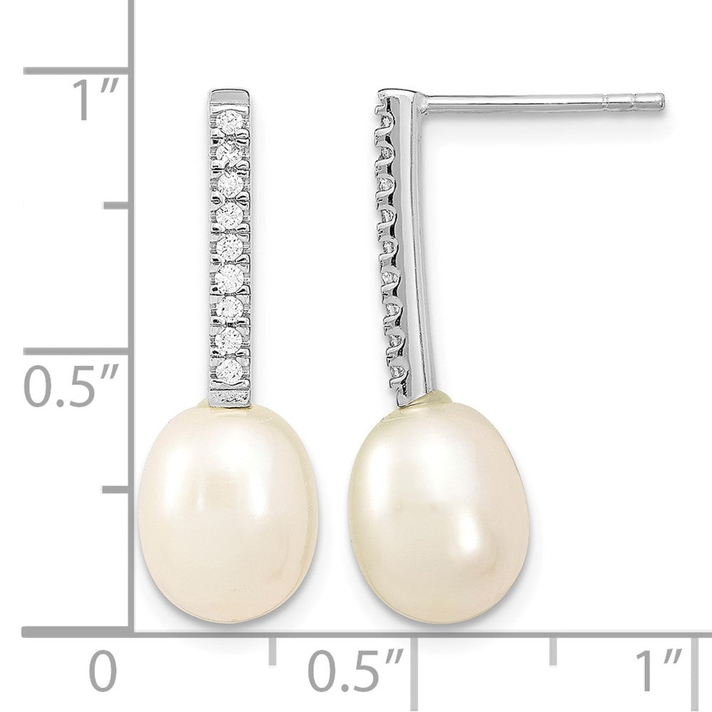 Sterlingsilber Rhodiniert 8-9mm Rice Fwc Perle Zirkonia Stecker Ohrhänger