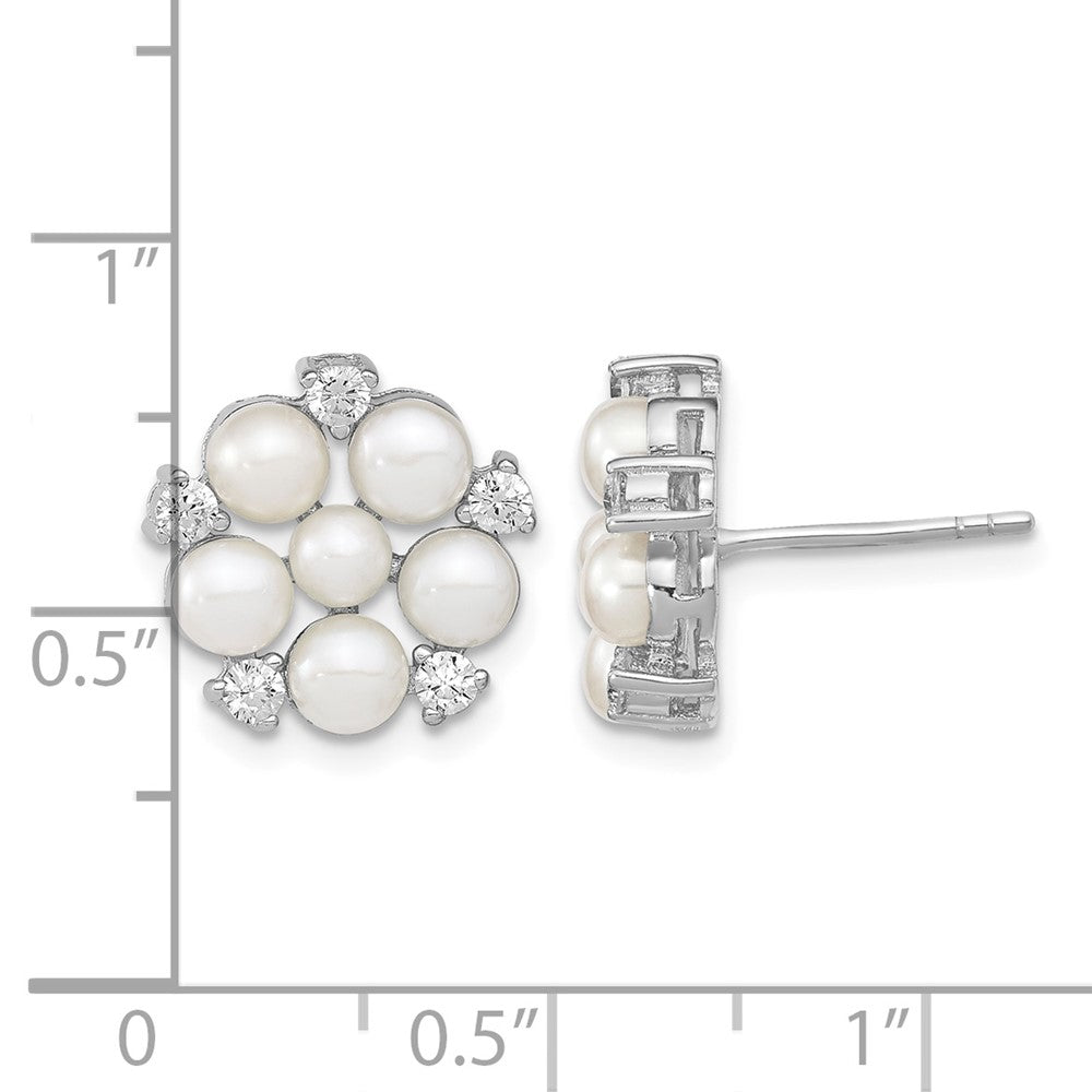 Sterlingsilber Rhodiniert 3-5mm Weiß Knopf Fwc Perle Zirkonia Ohrstecker