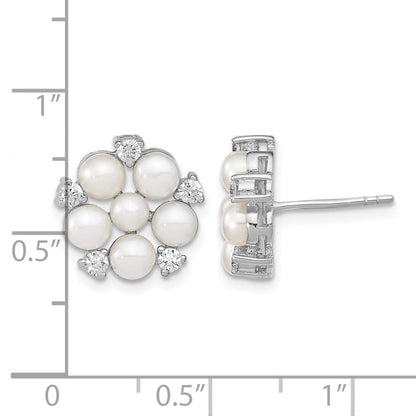 Sterlingsilber Rhodiniert 3-5mm Weiß Knopf Fwc Perle Zirkonia Ohrstecker