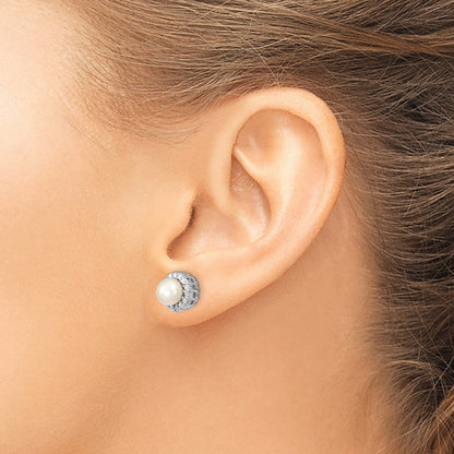 Sterlingsilber Rhodiniert Zirkonia Synthetisch Perle Ohrstecker