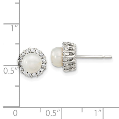 Sterlingsilber Rhodiniert Zirkonia Synthetisch Perle Ohrstecker