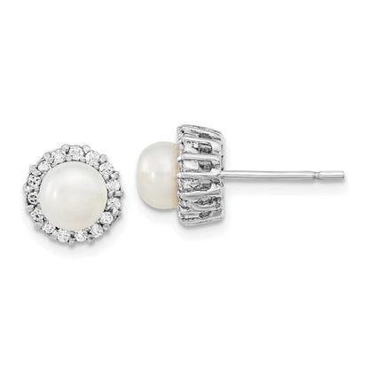 Sterlingsilber Rhodiniert Zirkonia Synthetisch Perle Ohrstecker