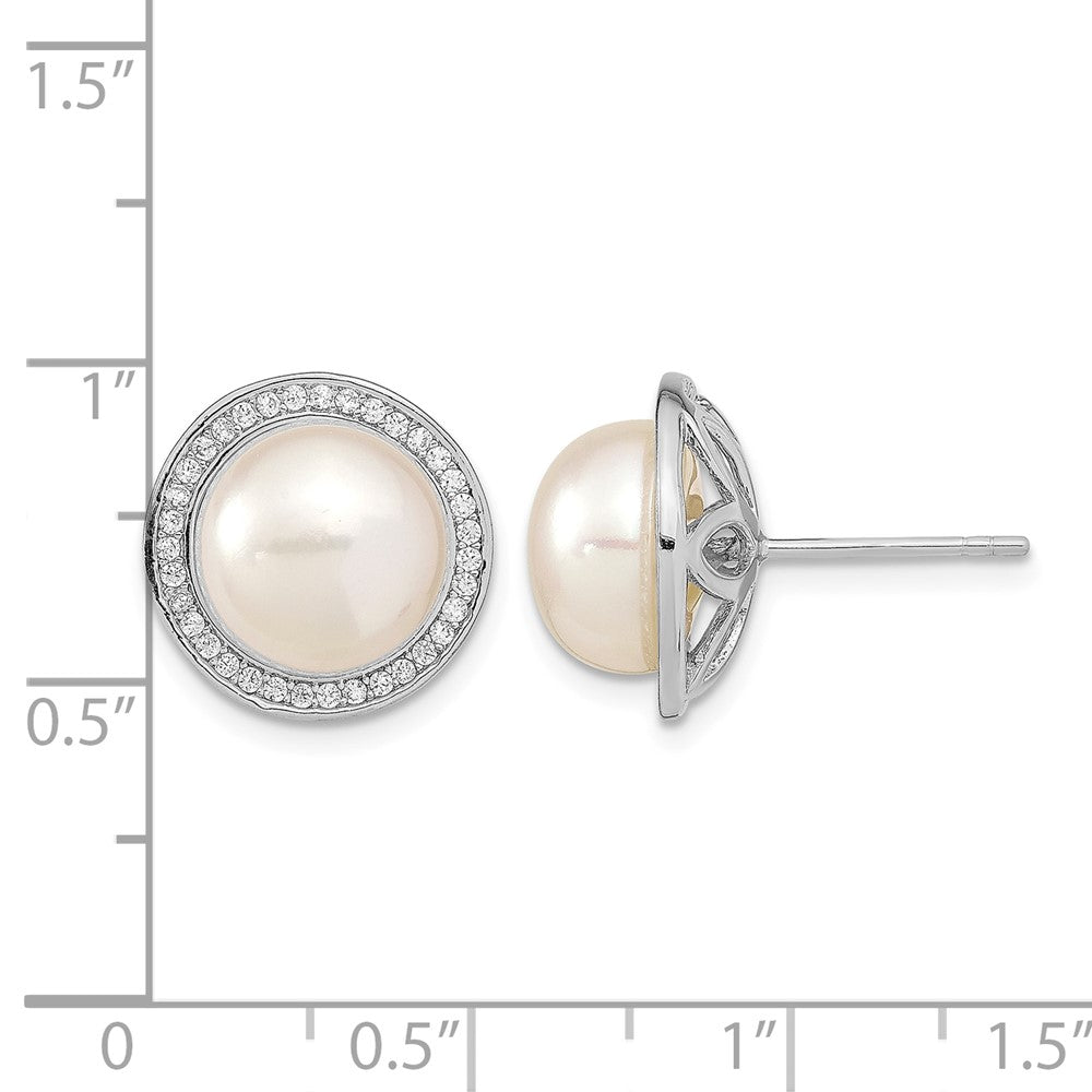 Sterlingsilber Rhodiniert 10-11mm Knopf Fwc Perle Zirkonia Ohrstecker