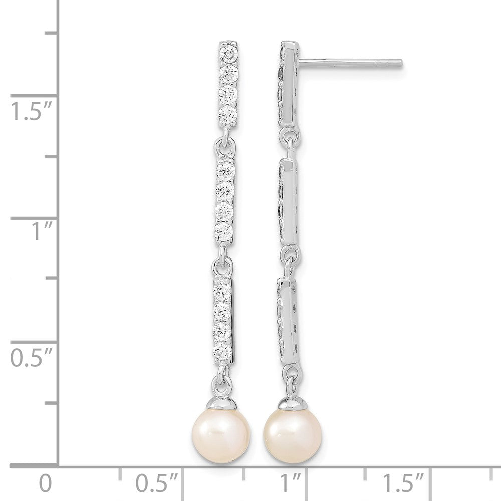 Sterlingsilber Rhodiniert 6-7mm Rice Fwc Perle Zirkonia Stecker Ohrhänger