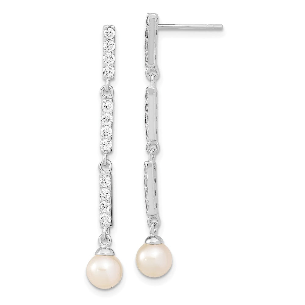 Sterlingsilber Rhodiniert 6-7mm Rice Fwc Perle Zirkonia Stecker Ohrhänger