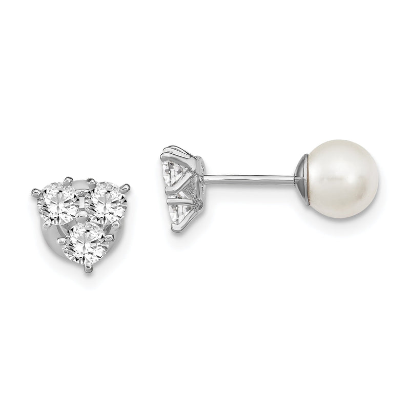 Sterlingsilber Rhodiniert Poliert Weiß 5-6mm Imitat Muschel Perle & Zirkonia Wendbar Ohrstecker