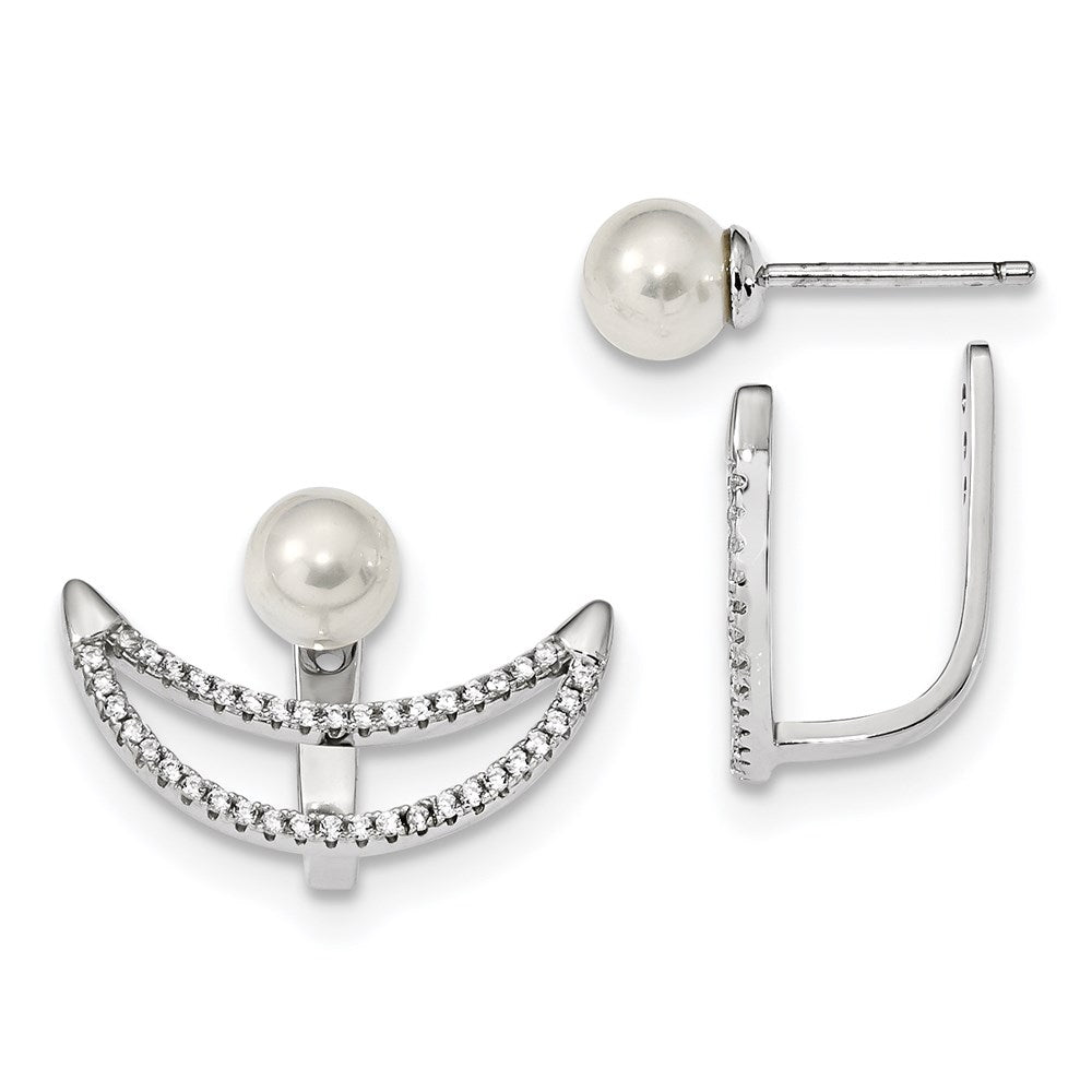 Sterlingsilber Rhodium-plate Muschel Perle & Zirkonia Detachable Ohrring