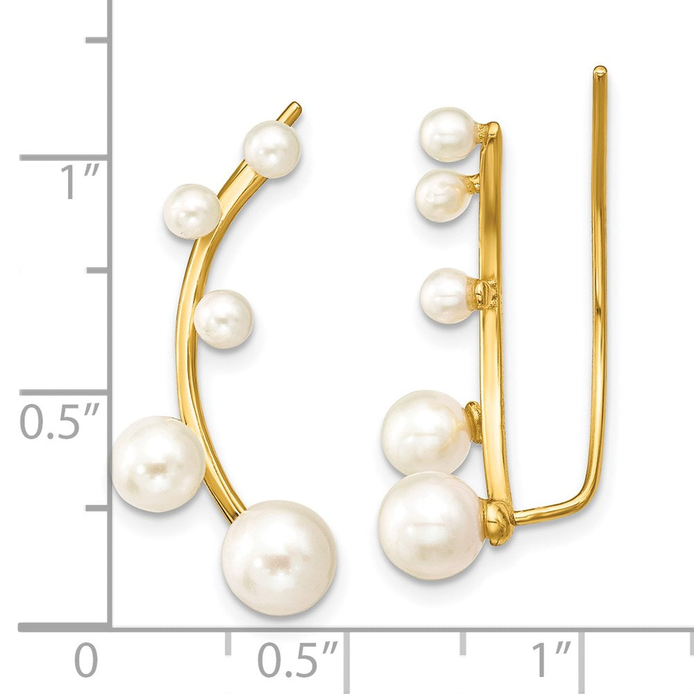 Sterlingsilber Goldfarben Poliert Weiß 3-6mm Süßwasser Zuchtperle Ohr Climber Ohrringe