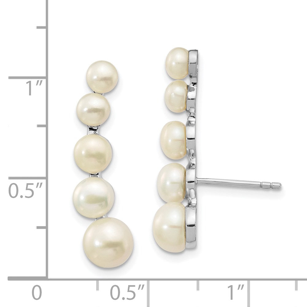 Sterlingsilber Rhodiniert Poliert Weiß 4-6mm Knopf Süßwasser Zuchtperle Stecker Ohr Climber Ohrringe