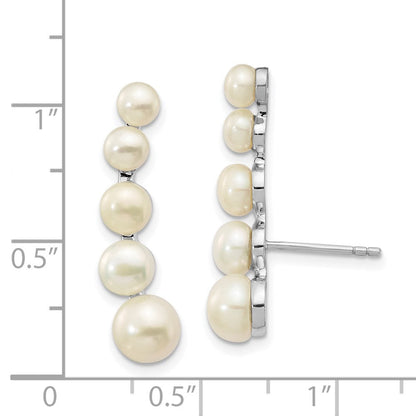 Sterlingsilber Rhodiniert Poliert Weiß 4-6mm Knopf Süßwasser Zuchtperle Stecker Ohr Climber Ohrringe