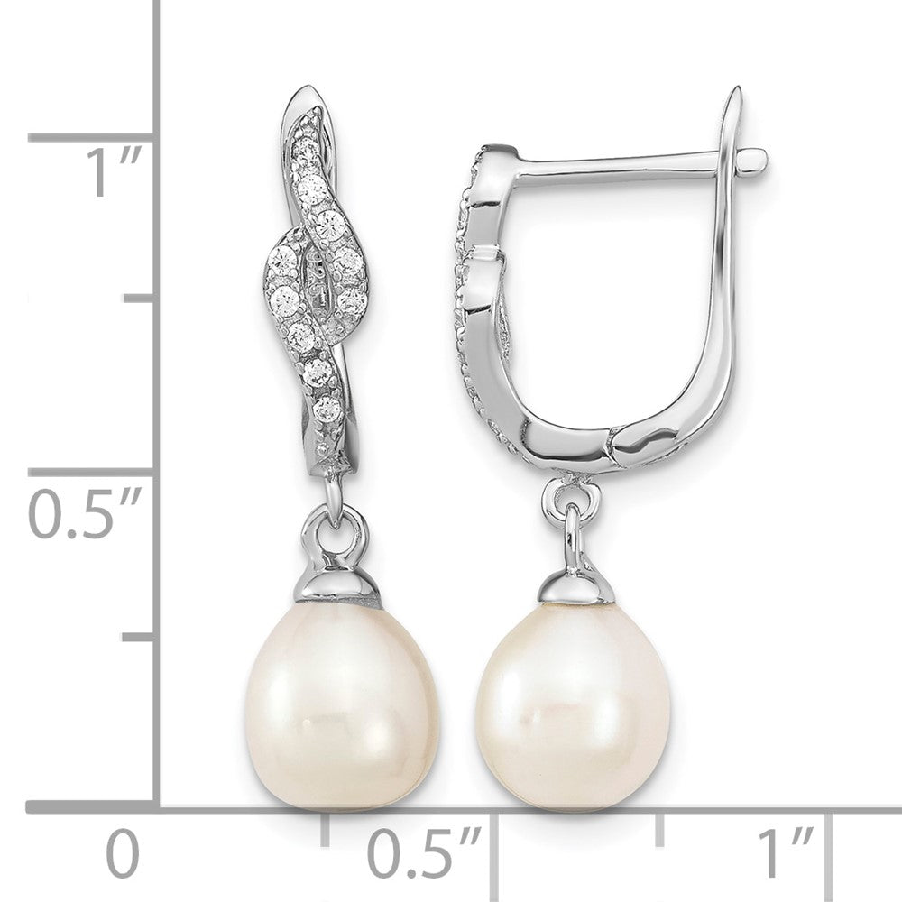 Sterlingsilber Rhodiniert 7-8mm Tropfen Fwc Perle Zirkonia Ohrhänger