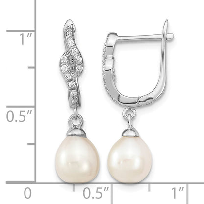 Sterlingsilber Rhodiniert 7-8mm Tropfen Fwc Perle Zirkonia Ohrhänger
