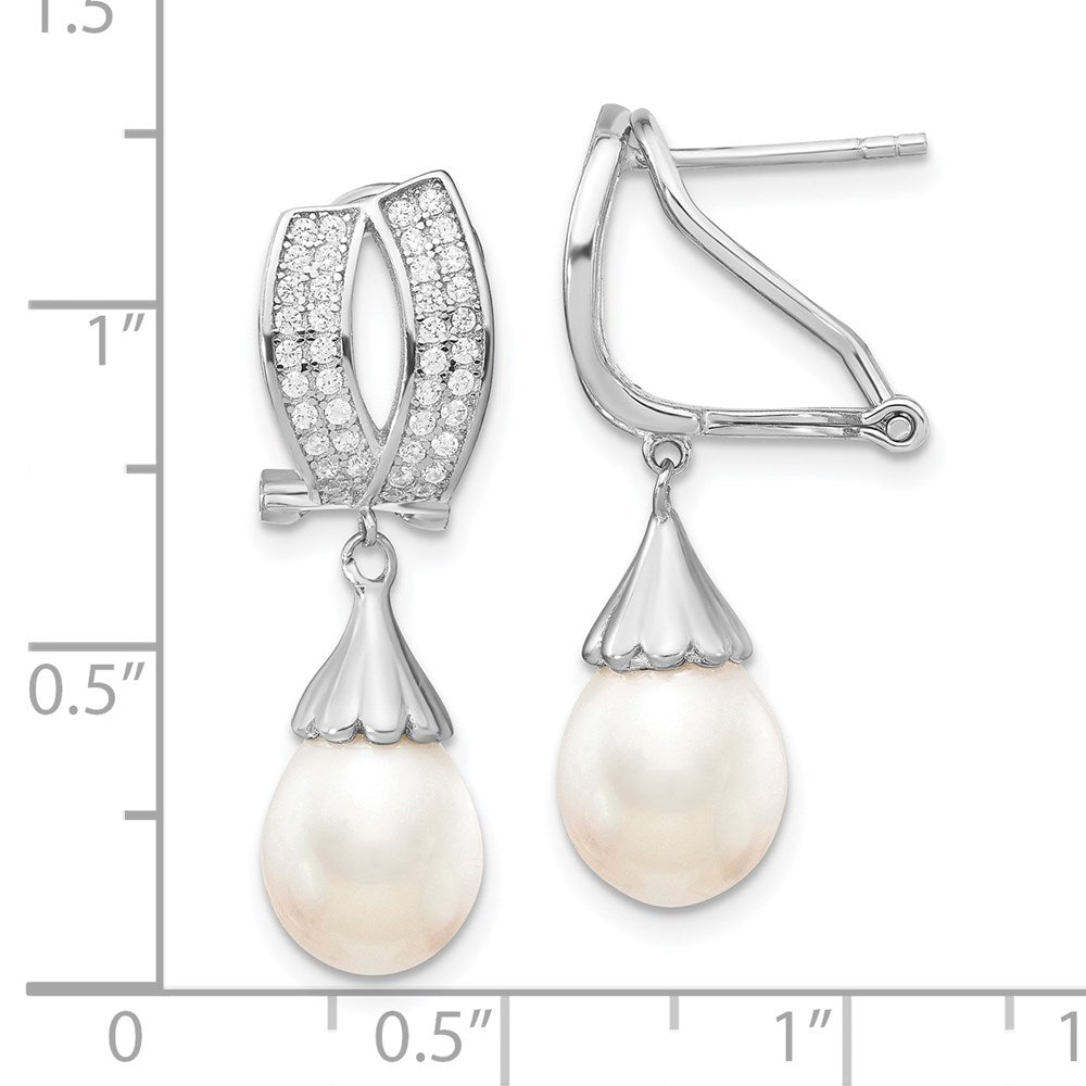 Sterlingsilber Rhodiniert 8-9mm Rice Fwc Perle Zirkonia Omega Rückseite Ohrringe