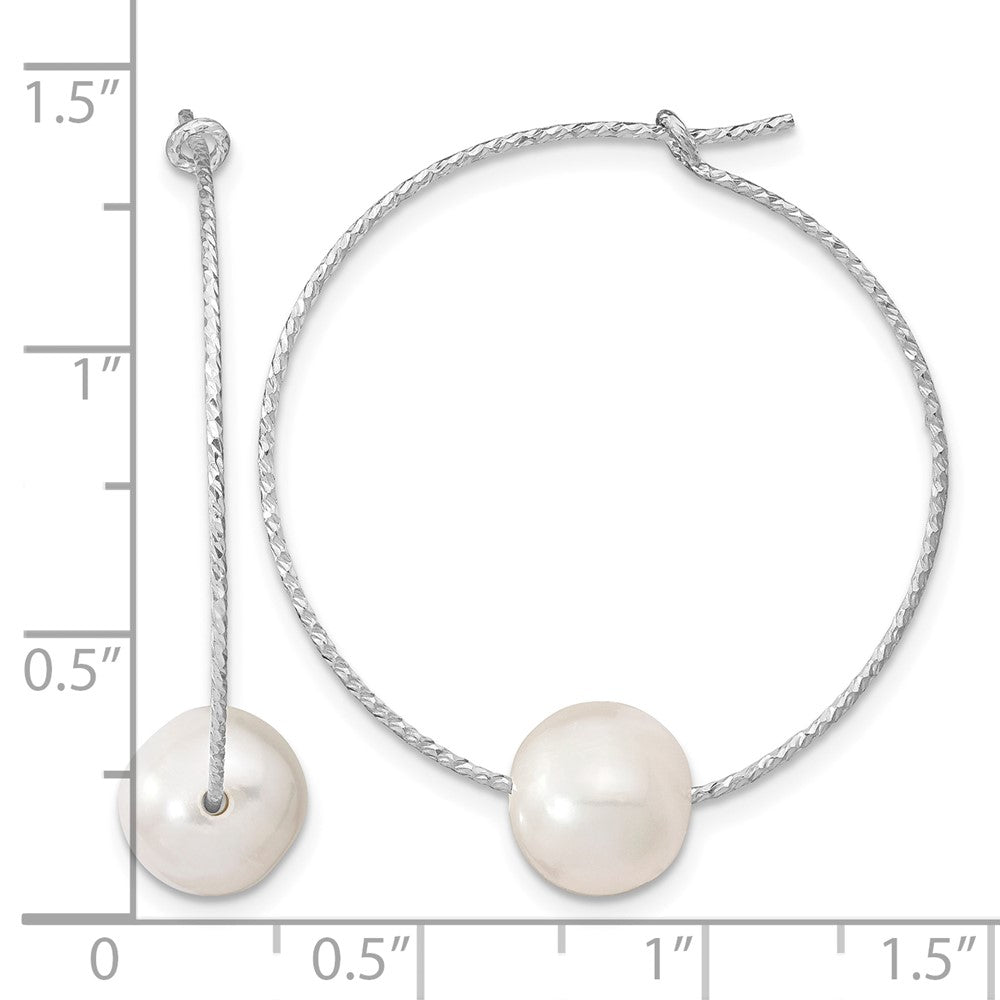 Sterlingsilber Rhodiniert 8-9mm Weiß Rund Fwc Perle Creolen
