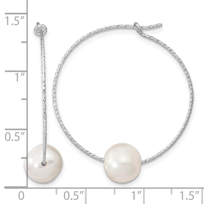 Sterlingsilber Rhodiniert 8-9mm Weiß Rund Fwc Perle Creolen