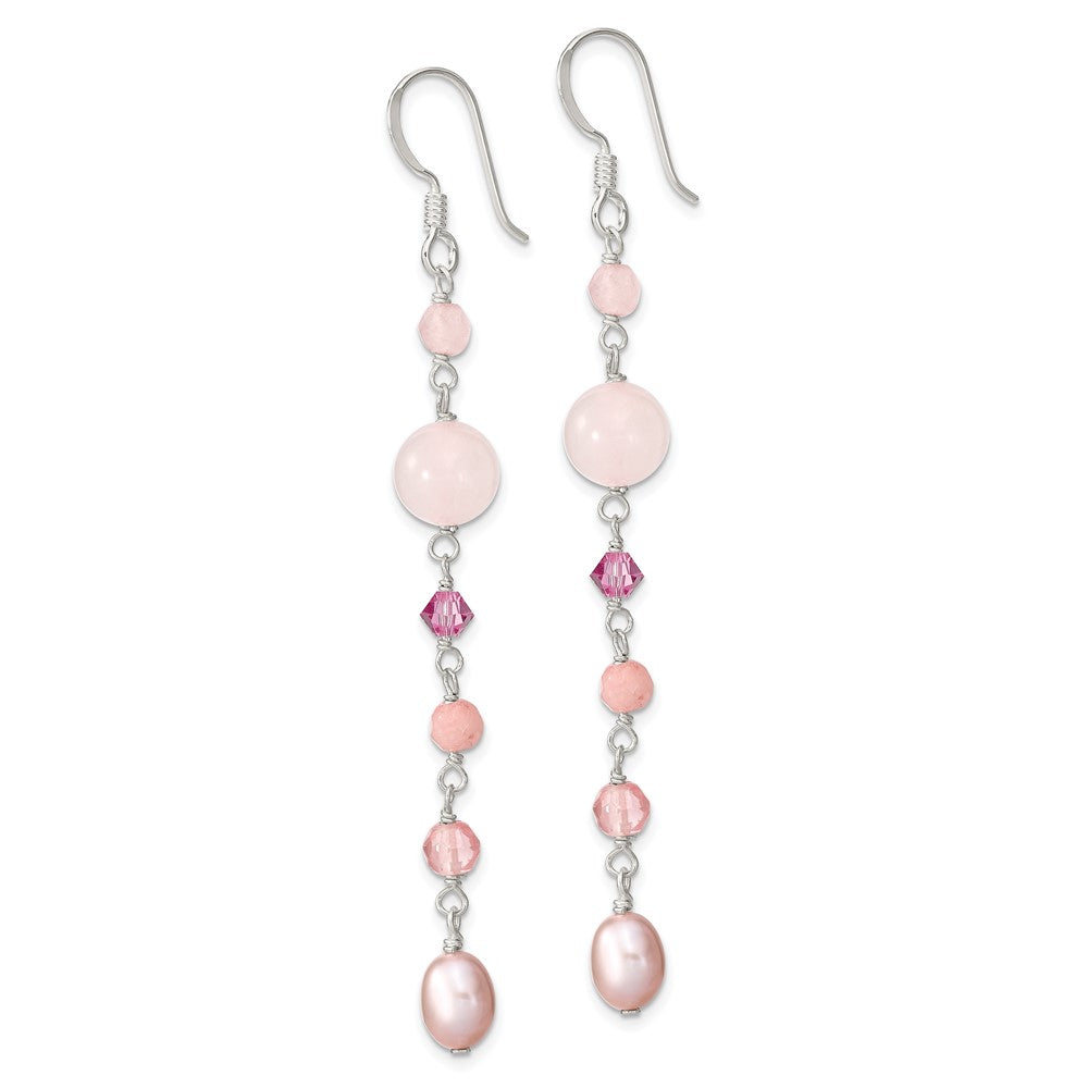 Sterlingsilber Poliert Rosa Fwc Perle, Jade, Rosaline, Cherry & Rose Quarz Ohrhänger