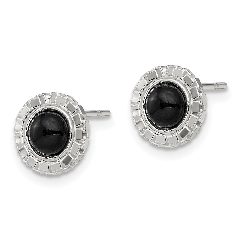 Sterlingsilber Poliert & Strukturiert Schwarz Onyx Ohrstecker