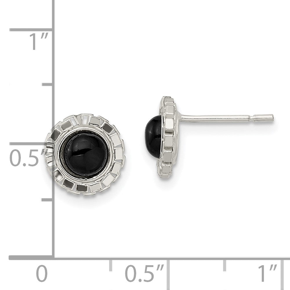Sterlingsilber Poliert & Strukturiert Schwarz Onyx Ohrstecker