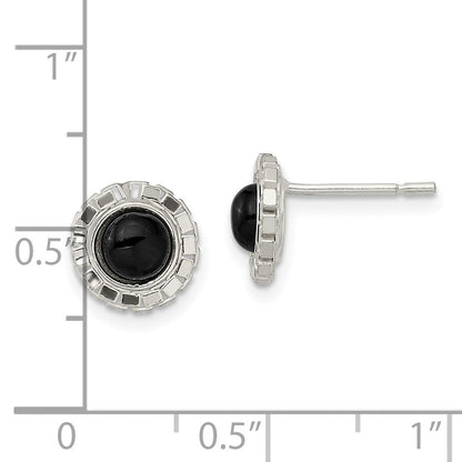 Sterlingsilber Poliert & Strukturiert Schwarz Onyx Ohrstecker