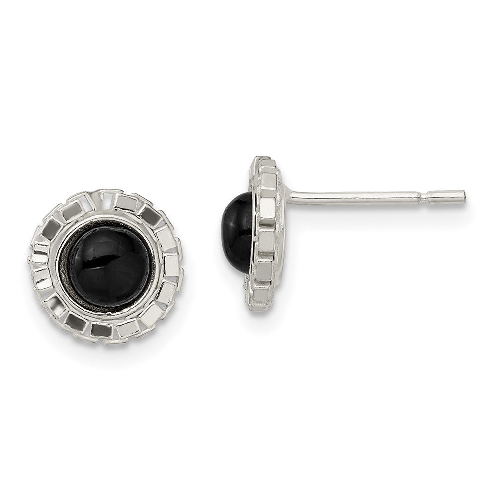 Sterlingsilber Poliert & Strukturiert Schwarz Onyx Ohrstecker