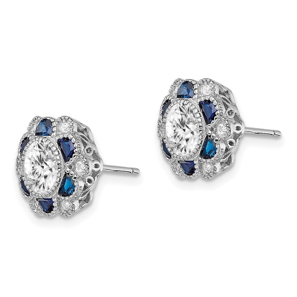 Sterlingsilber Rhodiniert Blau Spinell und Zirkonia Blume Ohrstecker