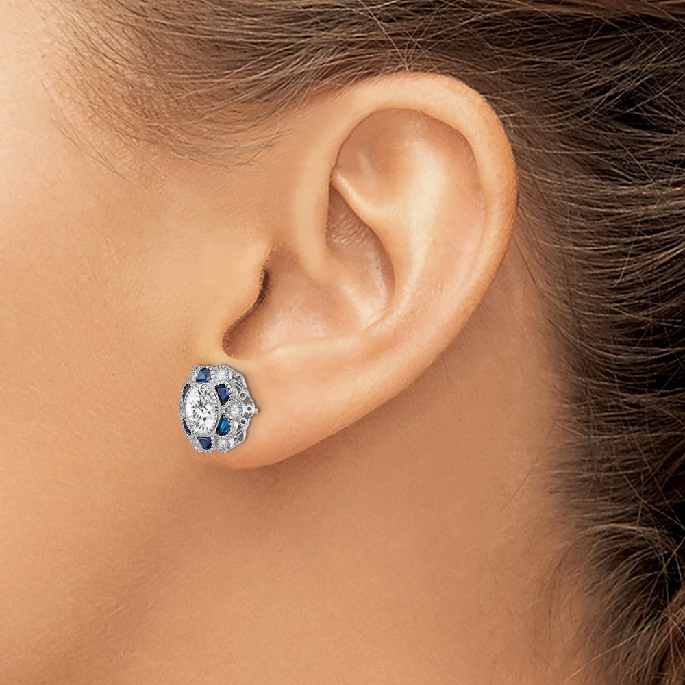 Sterlingsilber Rhodiniert Blau Spinell und Zirkonia Blume Ohrstecker