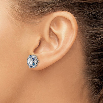 Sterlingsilber Rhodiniert Blau Spinell und Zirkonia Blume Ohrstecker