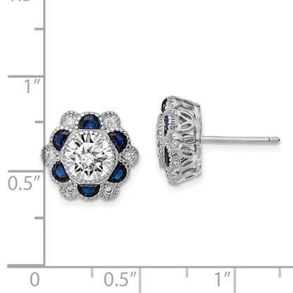 Sterlingsilber Rhodiniert Blau Spinell und Zirkonia Blume Ohrstecker