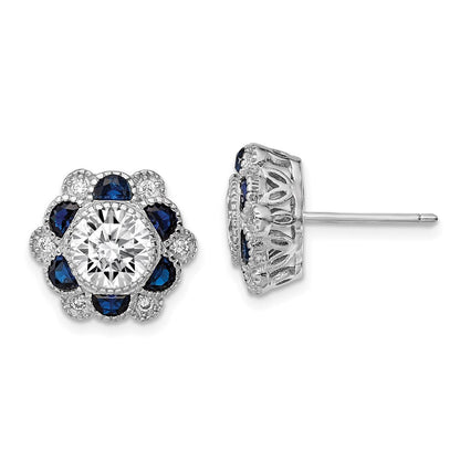 Sterlingsilber Rhodiniert Blau Spinell und Zirkonia Blume Ohrstecker
